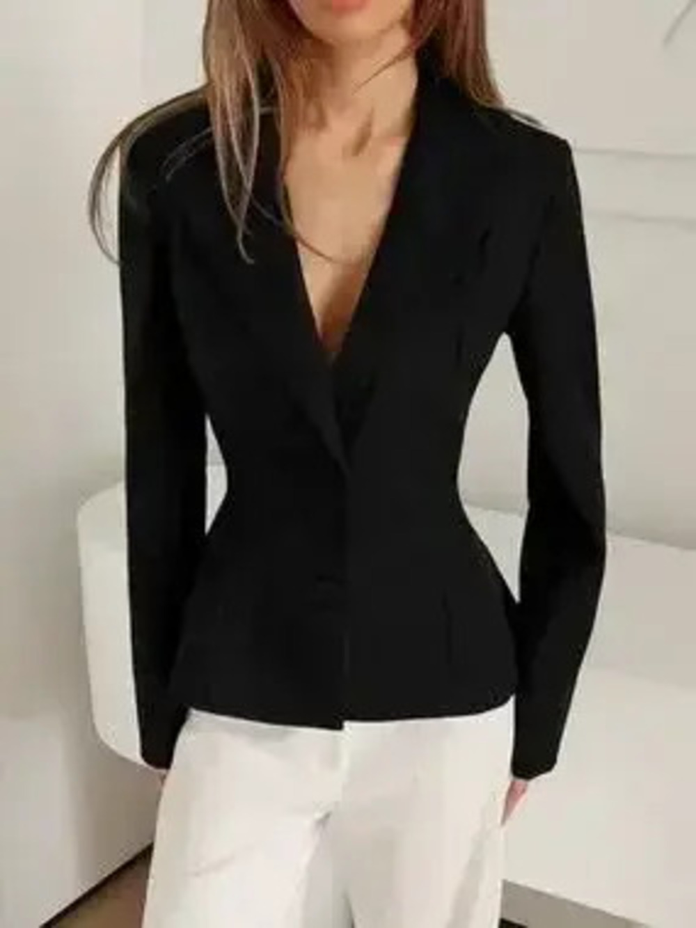 Lapel Collar Button Up Blazer - Picture 3 of 9